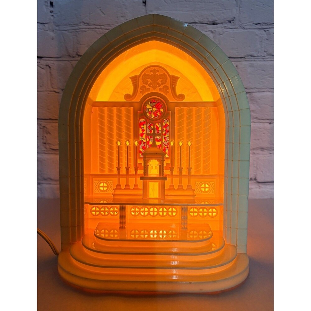 Raylite Church Altar Christmas Light Up Musical Works See Video Vtg 1950s